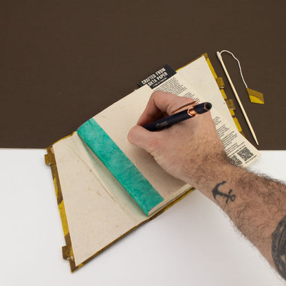Handmade Lokta Paper Journal – Mustard Floral Notebook with Bamboo Closure