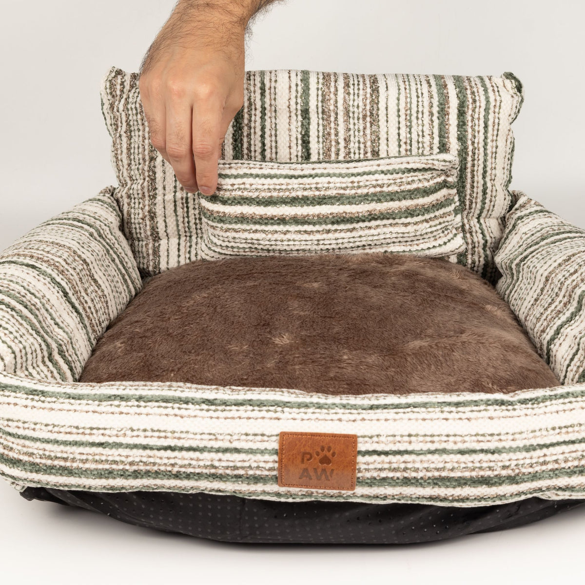 PAW Striped Pet Sofa Bed – Brown | Small 50 × 50cm