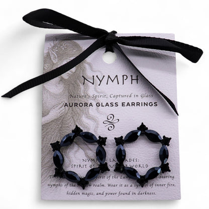 Jet Black Glass Loop Earrings – Stainless Steel Gothic Jewellery