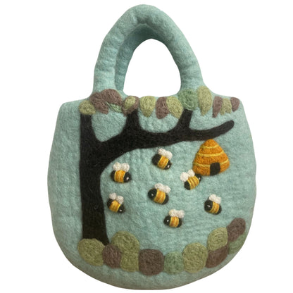 Bee & Beehive Felt Bag – Handmade Wool Shoulder Bag