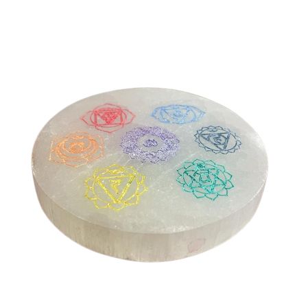 Small Crystal Charging Plate – Colour Chakra Design, 8cm