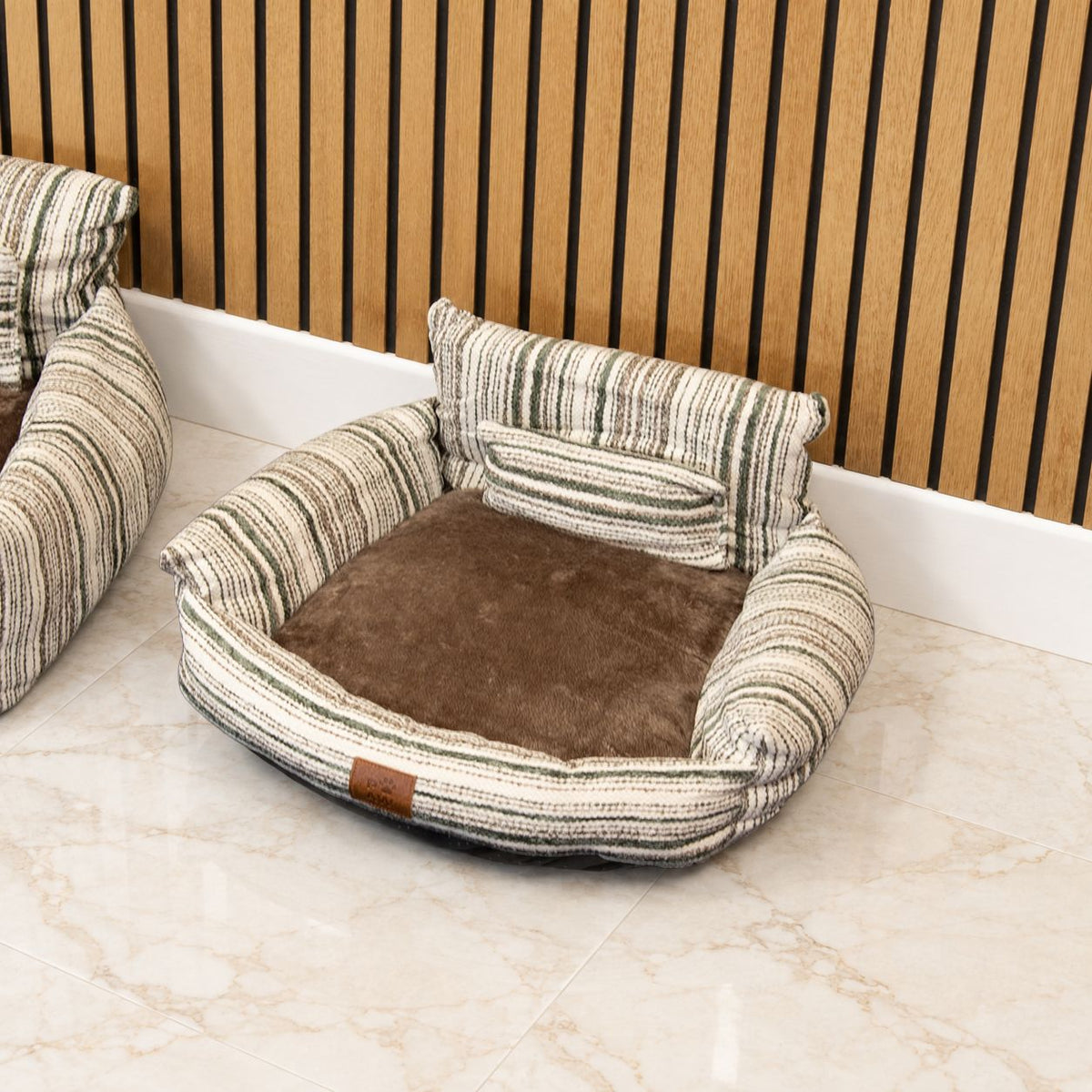 PAW Striped Pet Sofa Bed – Brown | Small 50 × 50cm
