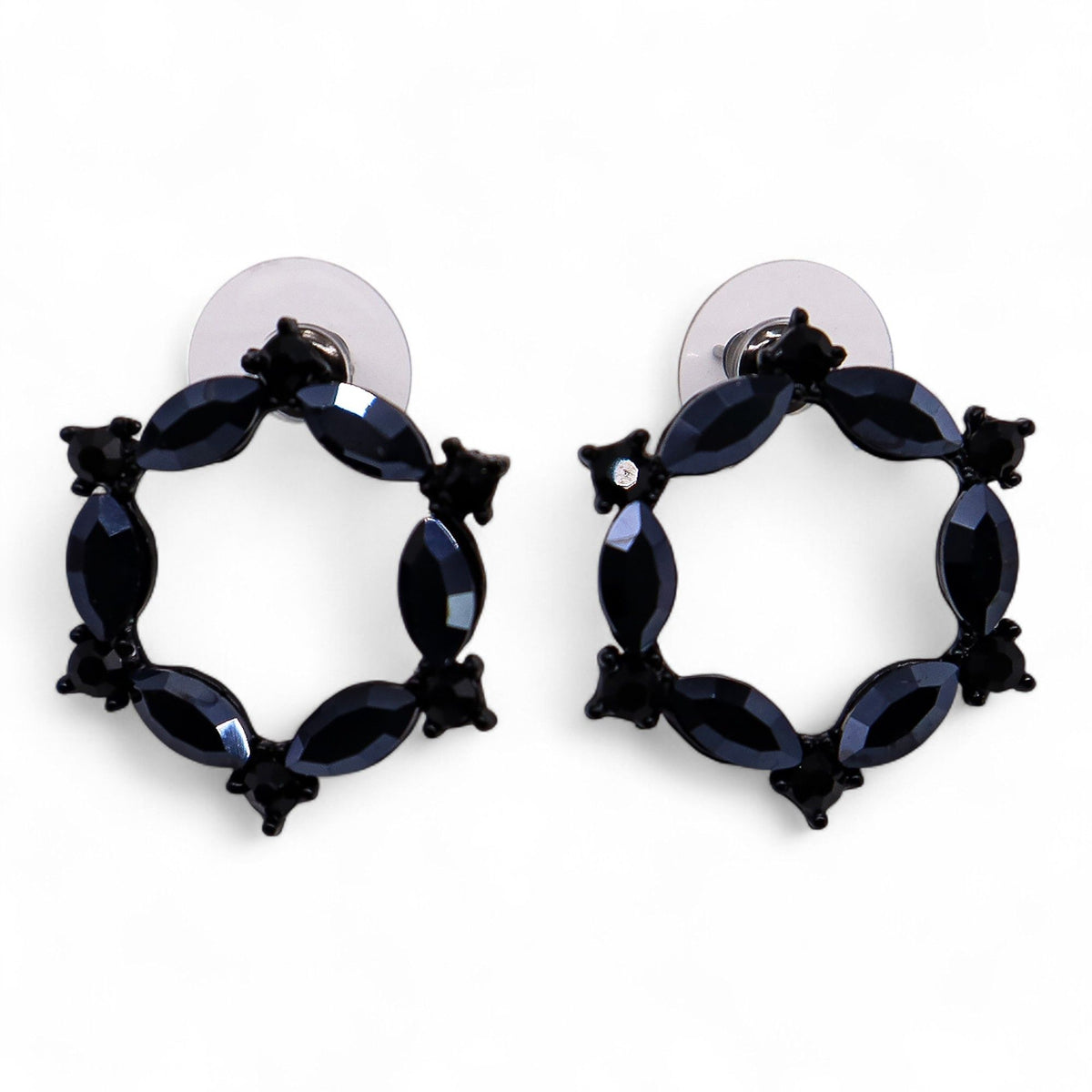 Jet Black Glass Loop Earrings – Stainless Steel Gothic Jewellery