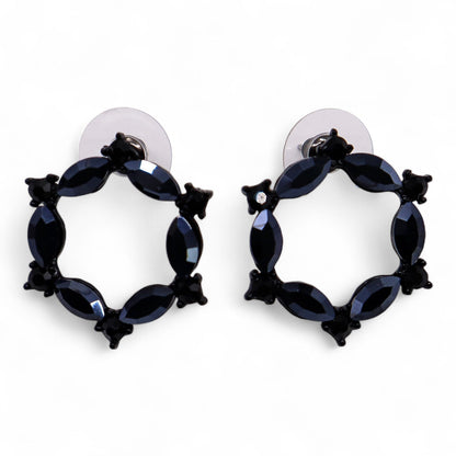 Jet Black Glass Loop Earrings – Stainless Steel Gothic Jewellery