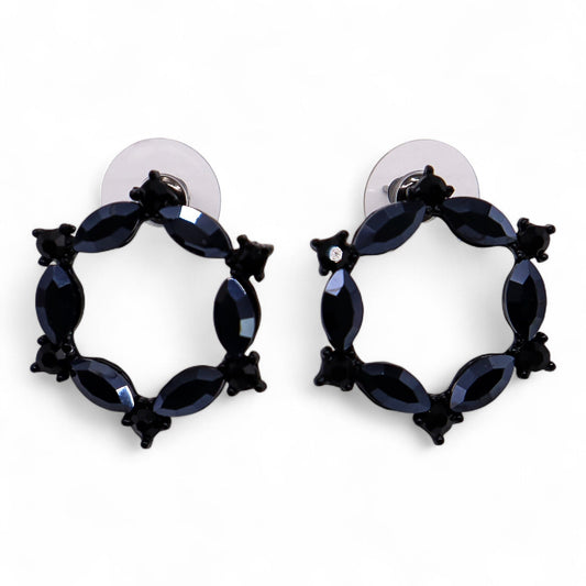 Jet Black Glass Loop Earrings – Stainless Steel Gothic Jewellery