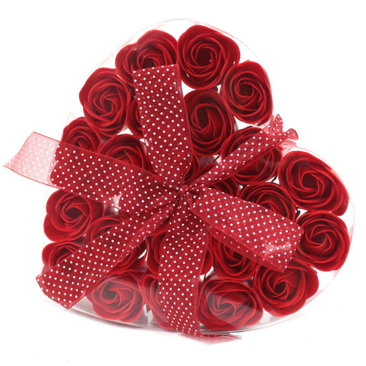 24 Red Soap Roses Heart Gift Box | Romantic Bath Gift