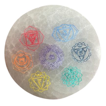 Small Crystal Charging Plate – Colour Chakra Design, 8cm