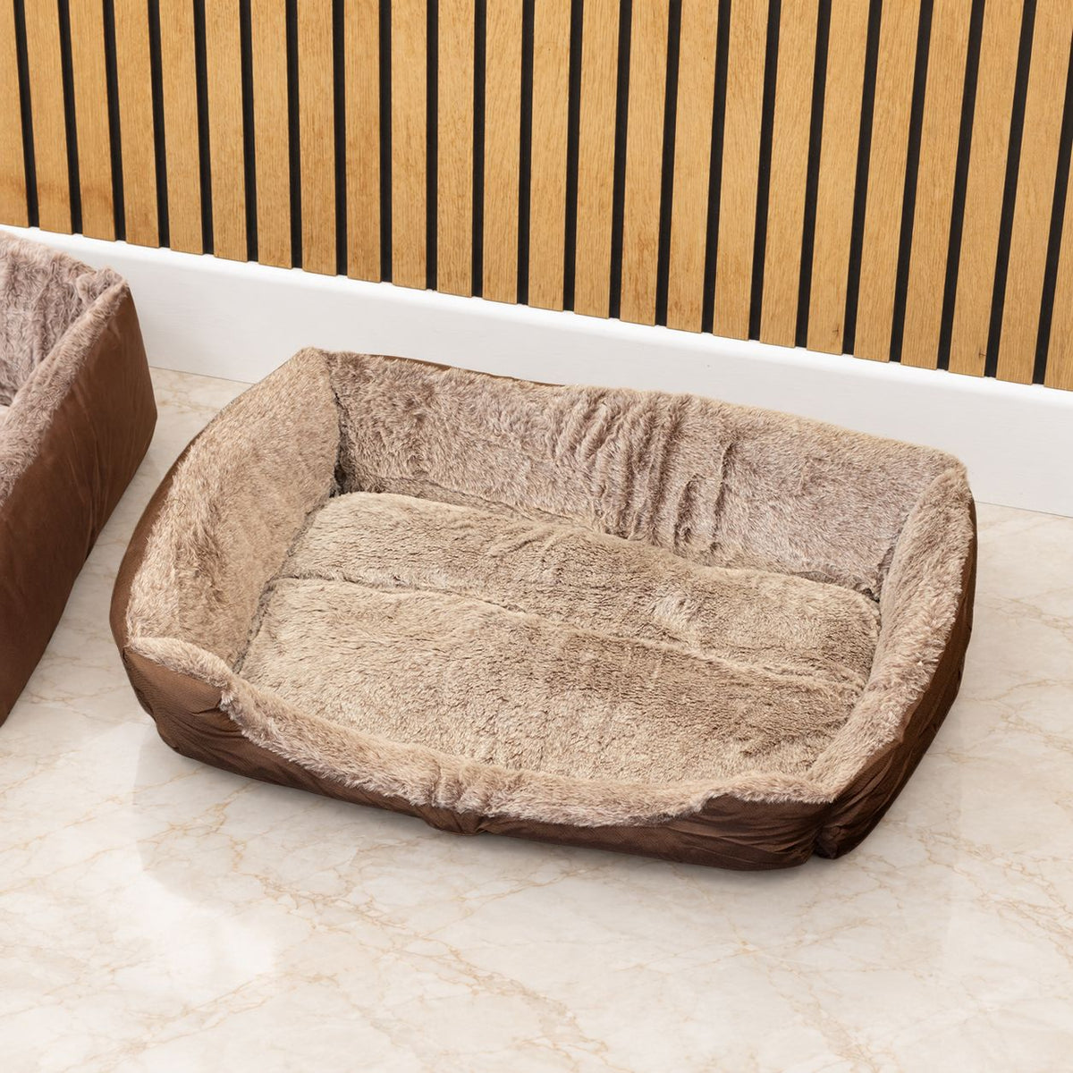 PAW Small Plush Pet Bed – Teddy Brown – 60 × 45 × 17cm