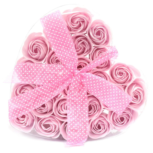 24 Pink Soap Roses Heart Gift Box | Romantic Bath Gift