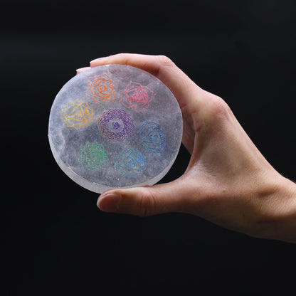 Small Crystal Charging Plate – Colour Chakra Design, 8cm