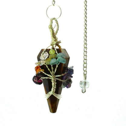 Tiger’s Eye Seven Chakra Crystal Pendulum – Tree of Life