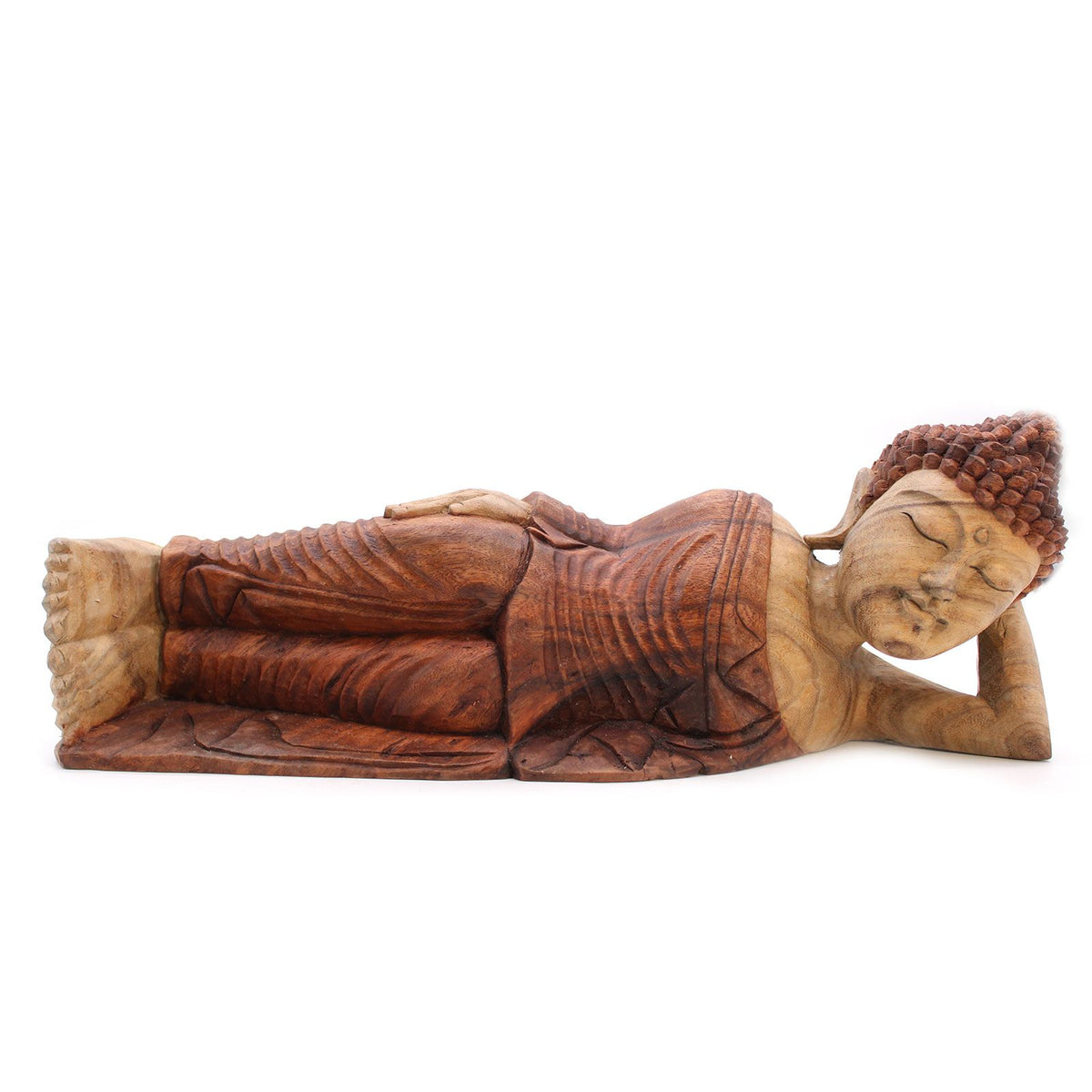 Hand-Carved Suar Wood Buddha Statue