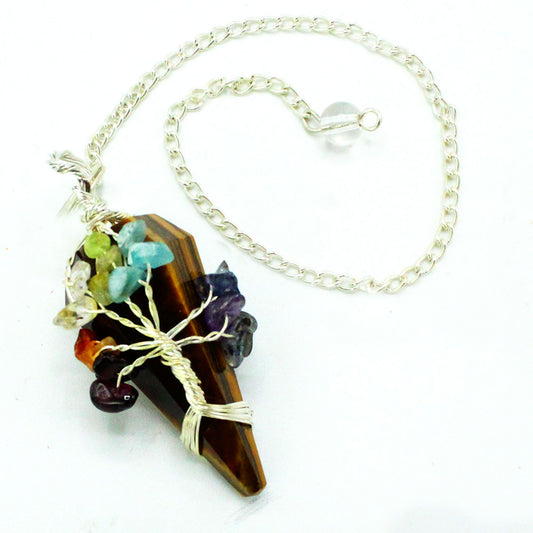 Tiger’s Eye Seven Chakra Crystal Pendulum – Tree of Life