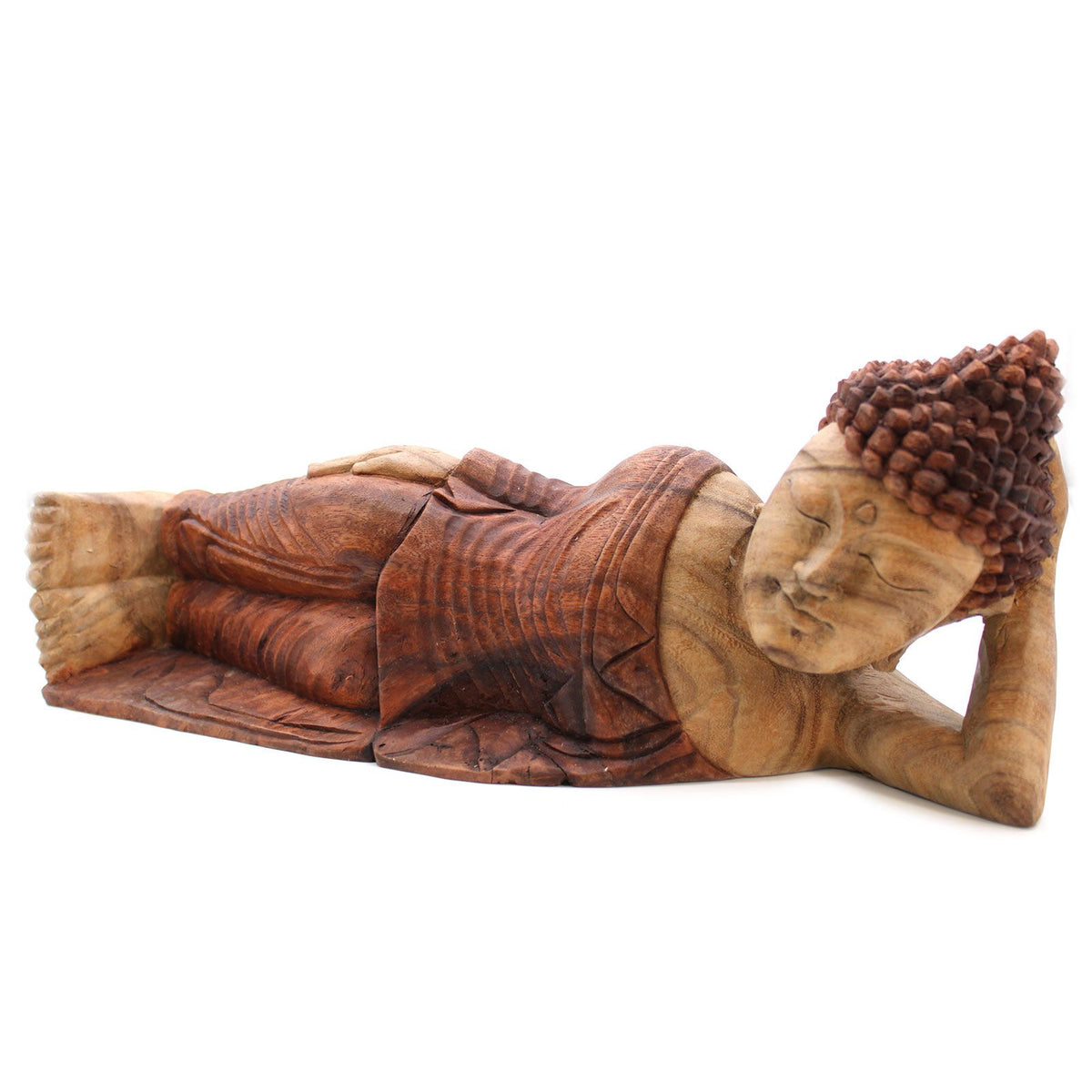 Hand-Carved Suar Wood Buddha Statue