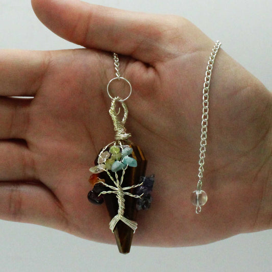 Tiger’s Eye Seven Chakra Crystal Pendulum – Tree of Life