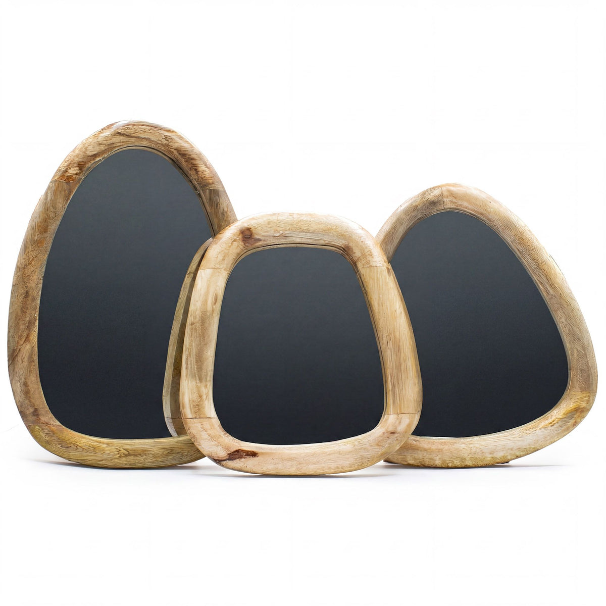 Set of 3 Pebble Wall Mirrors – Natural Wood Frames