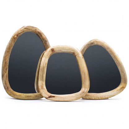 Set of 3 Pebble Wall Mirrors – Natural Wood Frames