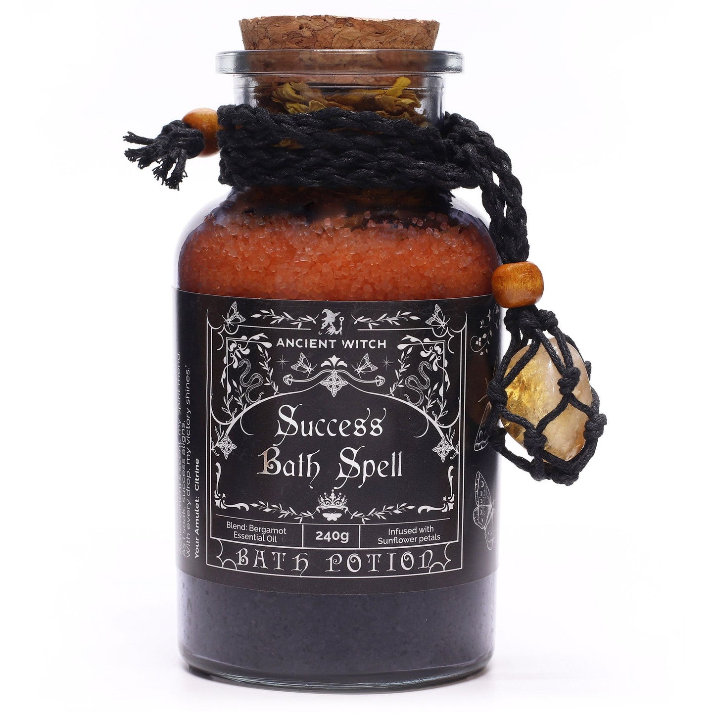 Ancient Witch Bath Spell Potion & Citrine Crystal Amulet - Success