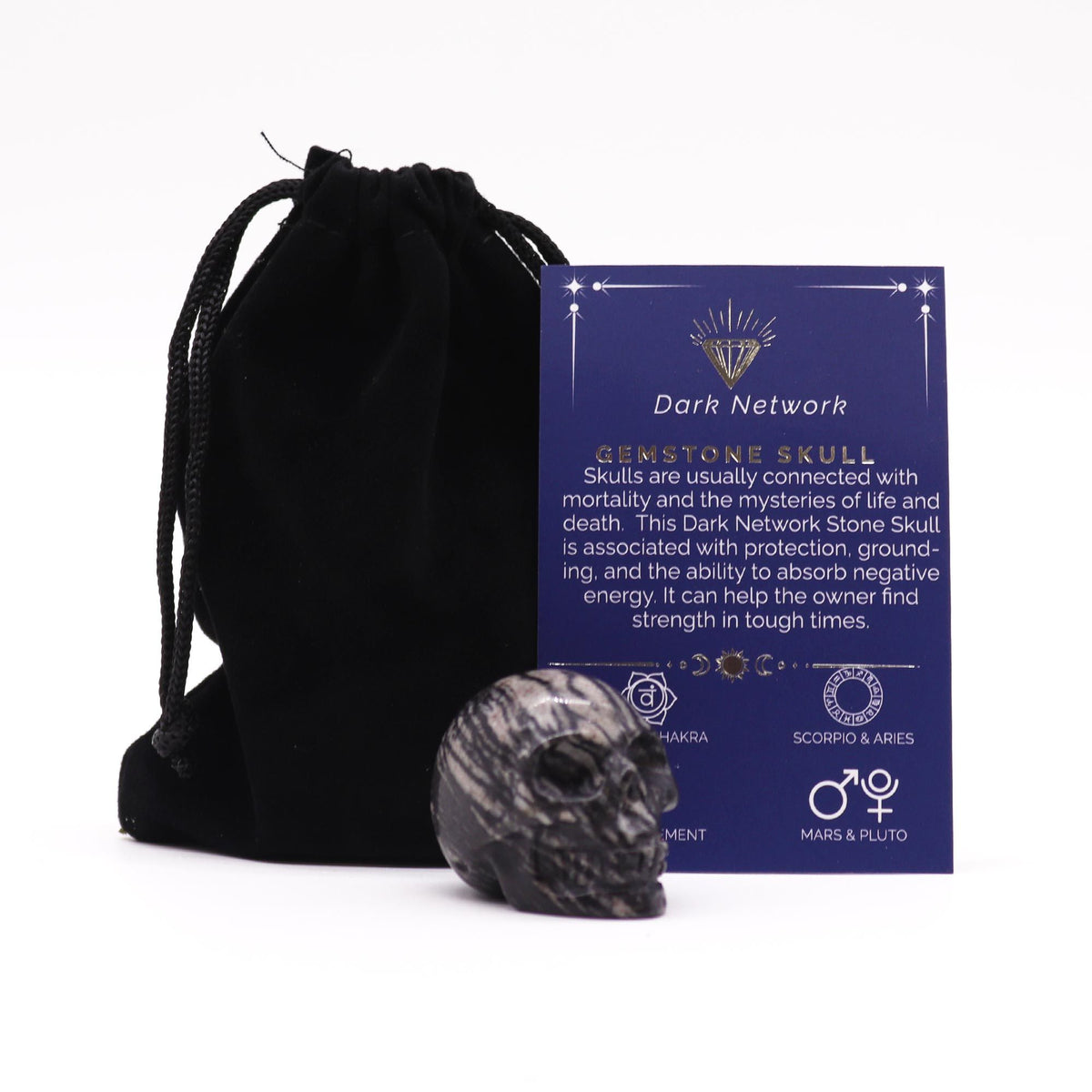 Dark Network Stone Skull – Small Gemstone Carving