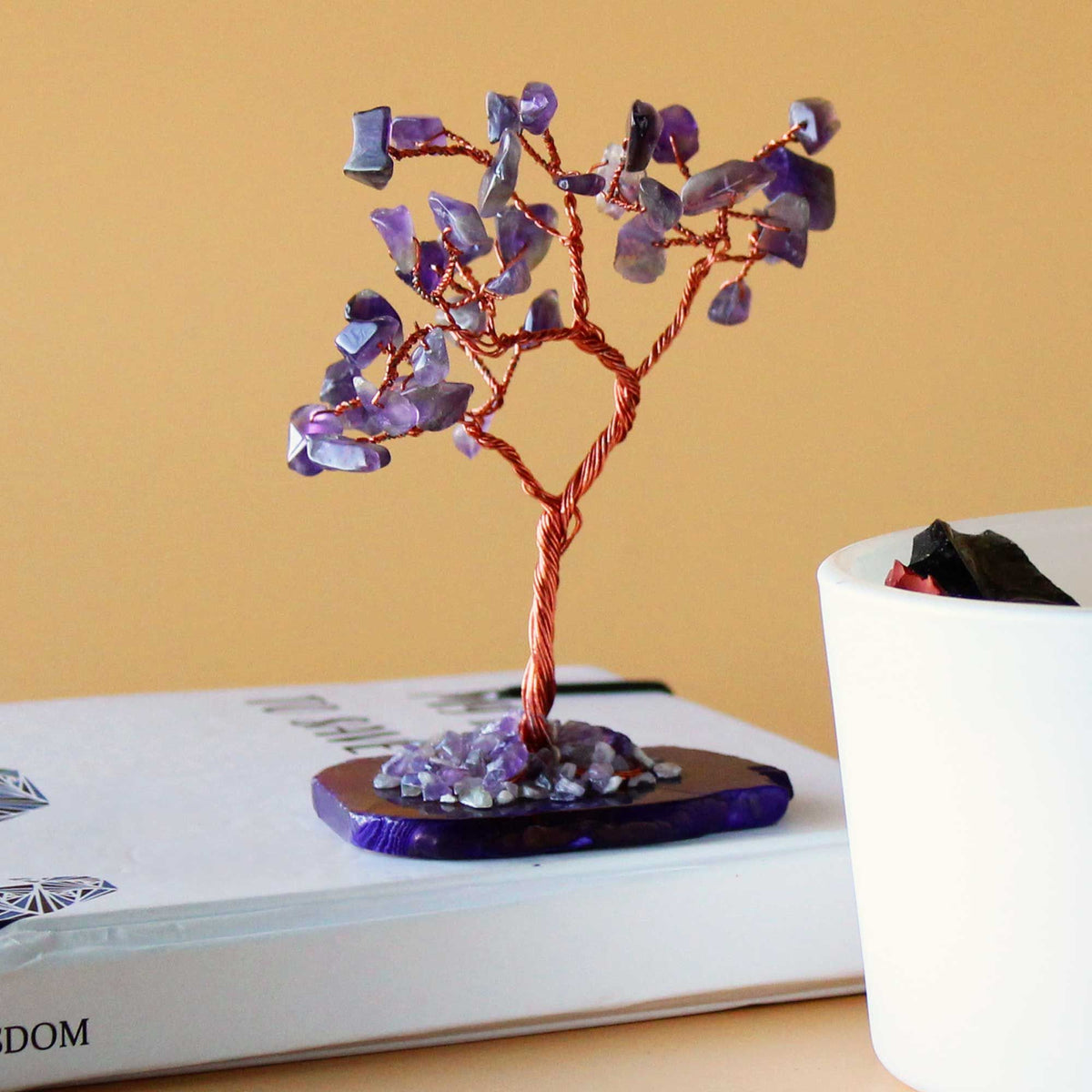 Amethyst Gemstone Tree on Natural Agate Base – 35 Stones