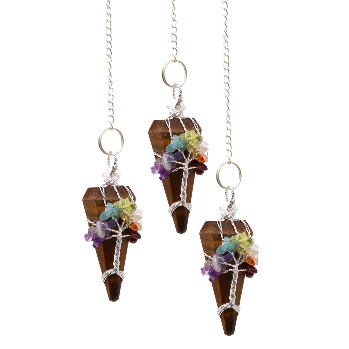 Tiger’s Eye Seven Chakra Crystal Pendulum – Tree of Life