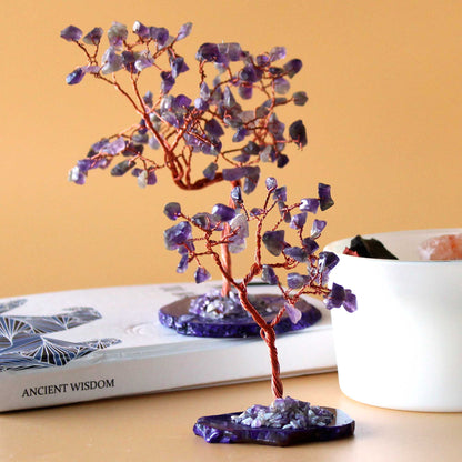 Amethyst Gemstone Tree on Natural Agate Base – 35 Stones