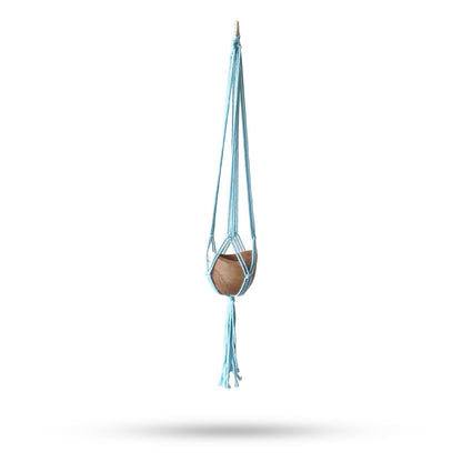 Macrame Pot Holder Classic - Powder Blue Med Pot