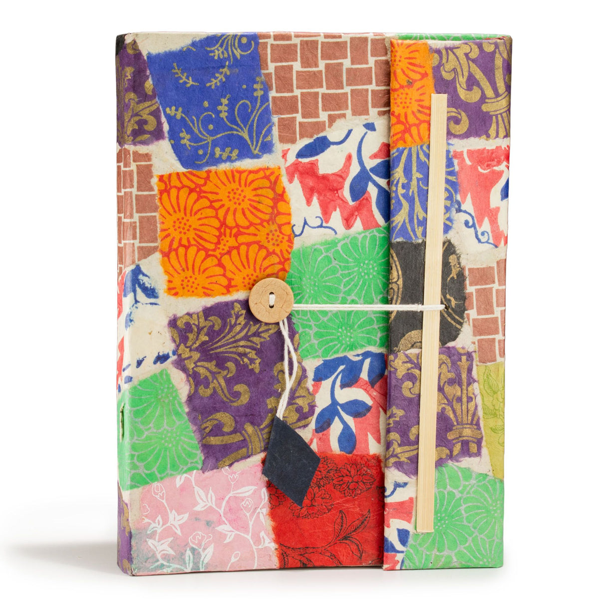 Handmade Lokta Notebook – Colourful Patchwork Journal 21 × 15cm