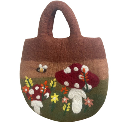 Mushroom Garden Felted Bag | Woodland Cottagecore Handbag