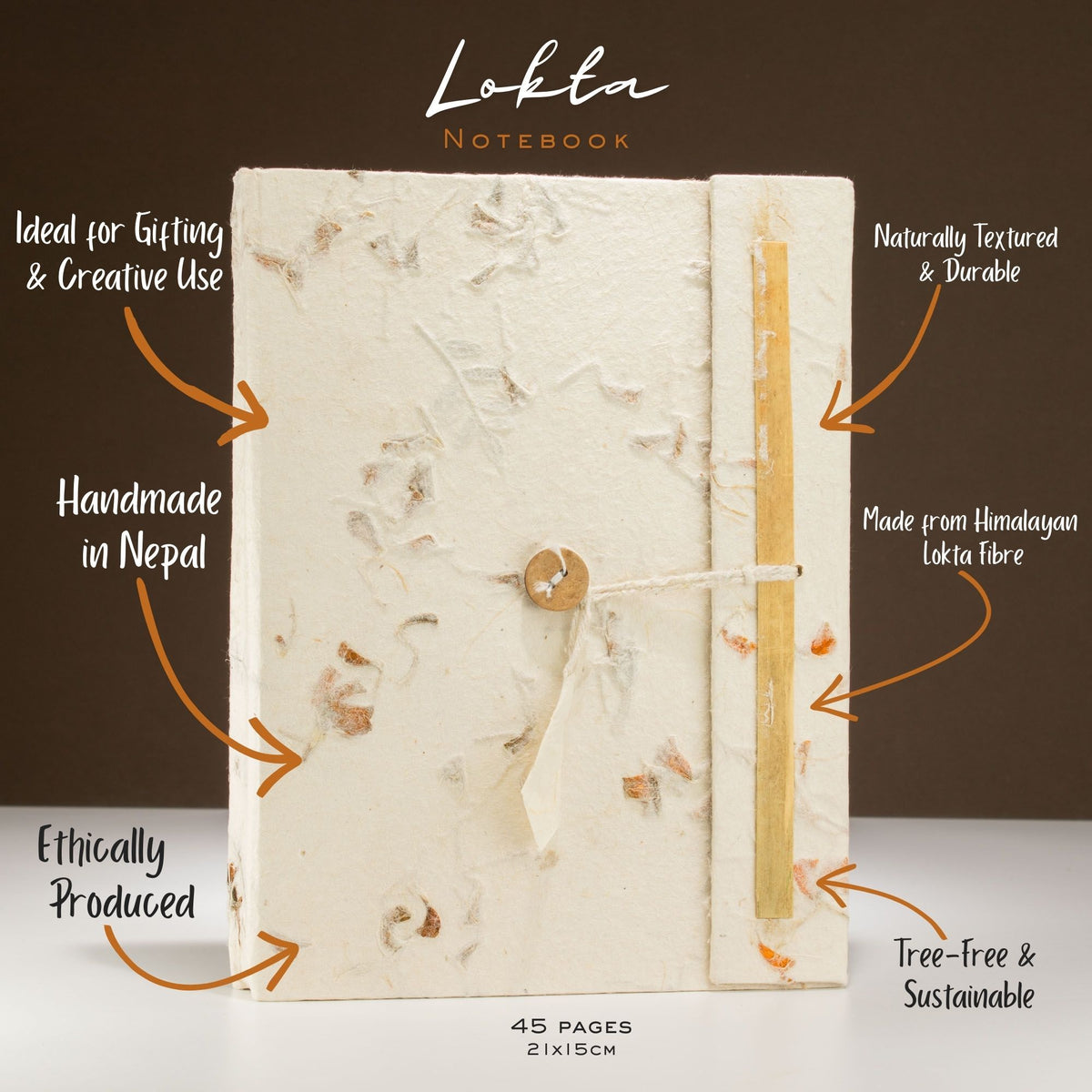 Pressed Flower Lokta Paper Notebook | Handmade Journal with Bookmark