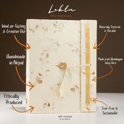 Pressed Flower Lokta Paper Notebook | Handmade Journal with Bookmark