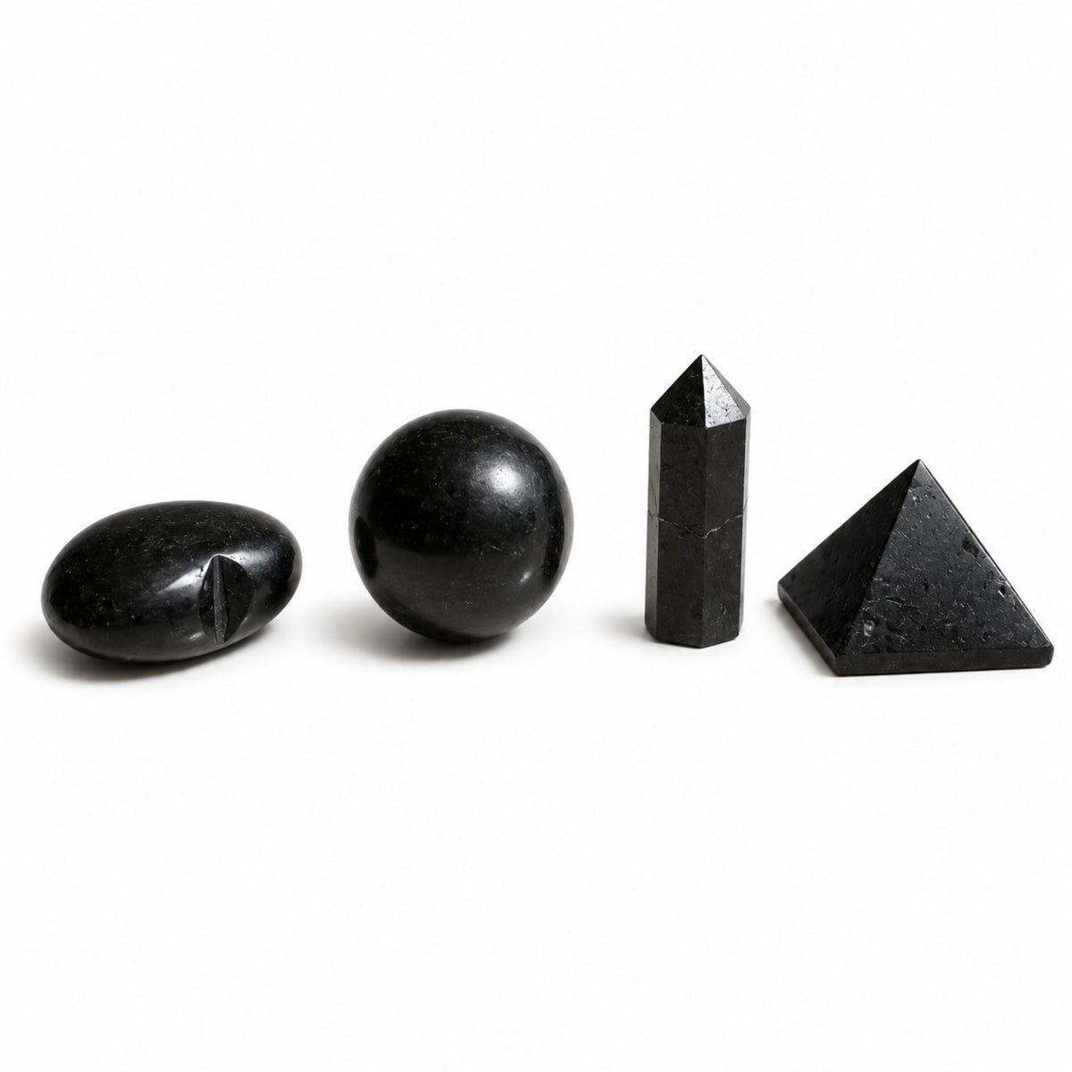 Black Tourmaline Crystal Set – 4 Gemstone Shapes for Protection & Grounding