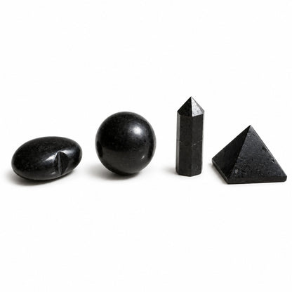 Black Tourmaline Crystal Set – 4 Gemstone Shapes for Protection & Grounding