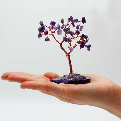 Amethyst Gemstone Tree on Natural Agate Base – 35 Stones