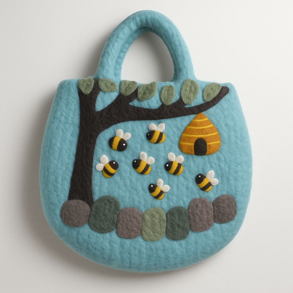 Bee & Beehive Felt Bag – Handmade Wool Shoulder Bag