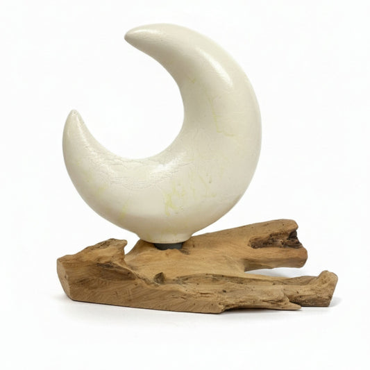DriftGlow Lamp Crackle Half Moon Shade - Grey
