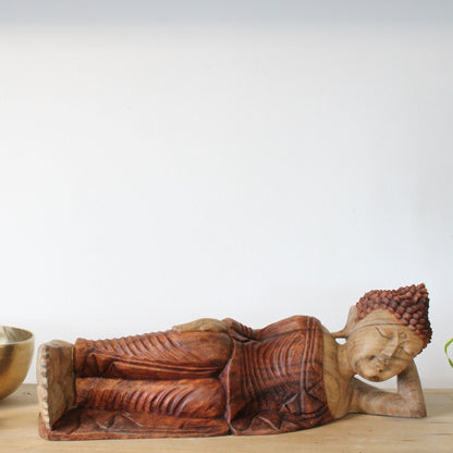 Hand-Carved Suar Wood Buddha Statue