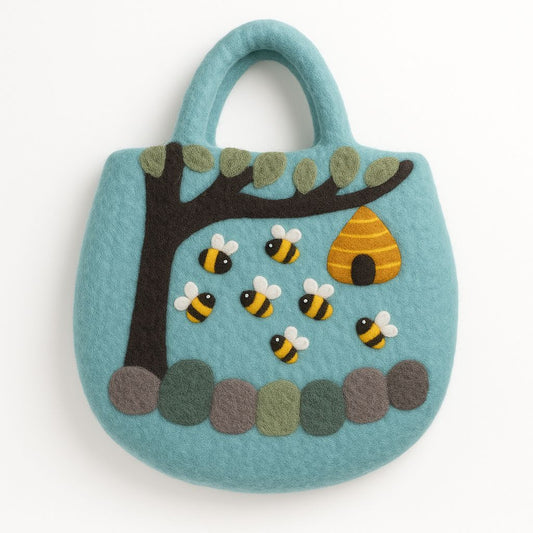 Bee & Beehive Felt Bag – Handmade Wool Shoulder Bag