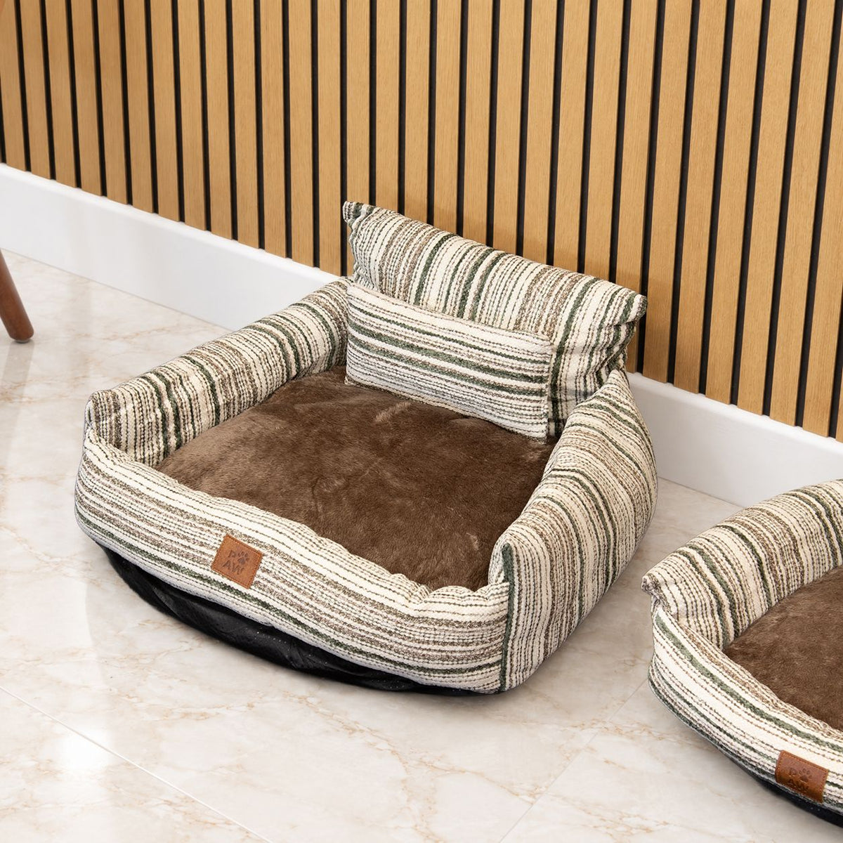 Cosy Pet Sofa Bed – Brown Stripes | Medium 60 × 60cm