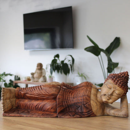 Hand-Carved Suar Wood Buddha Statue