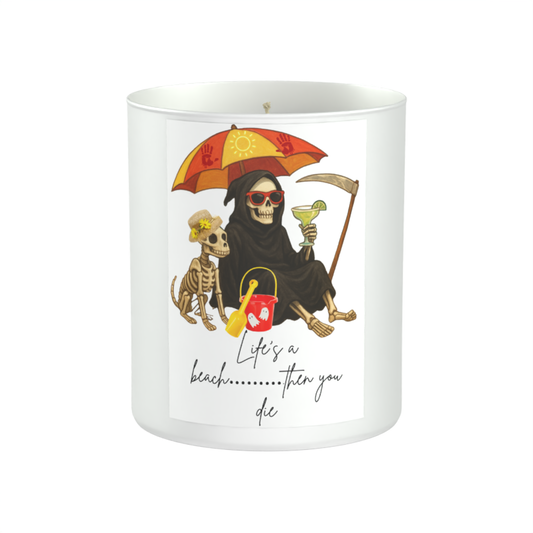 Grim reaper Humour Beach 200g White candle ‘Sandy Bay'
