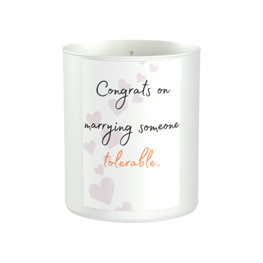 Congrats on Marrying Someone Tolerable 200g White candle ‘Sandy Bay'