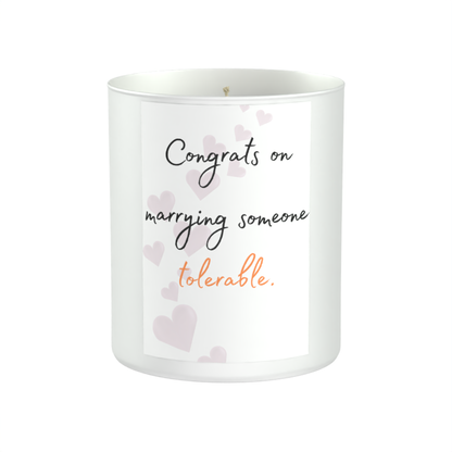 Congrats on Marrying Someone Tolerable 200g White candle ‘Sandy Bay'