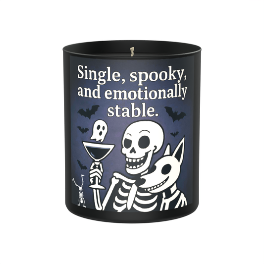 Single, Spooky and Emotionally Stable Skeleton 200g Black Candle ‘Dark Noir’