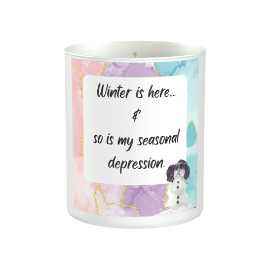 Winter Is Here & So Is My Seasonal Depression 200g White candle ‘Sandy Bay'