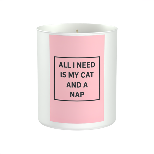 All I Need is my Cat and a Nap 200g White candle ‘Sandy Bay'
