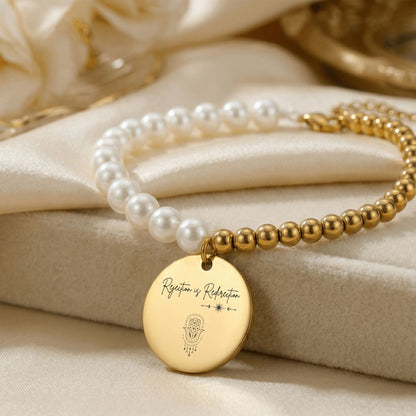 Rejection is Redirection Pearl Bracelet | Spiritual Gold Bracelet