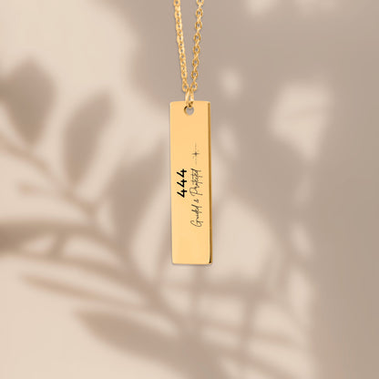 444 Angel Number Necklace – Guided & Protected | Engraved Bar Pendant
