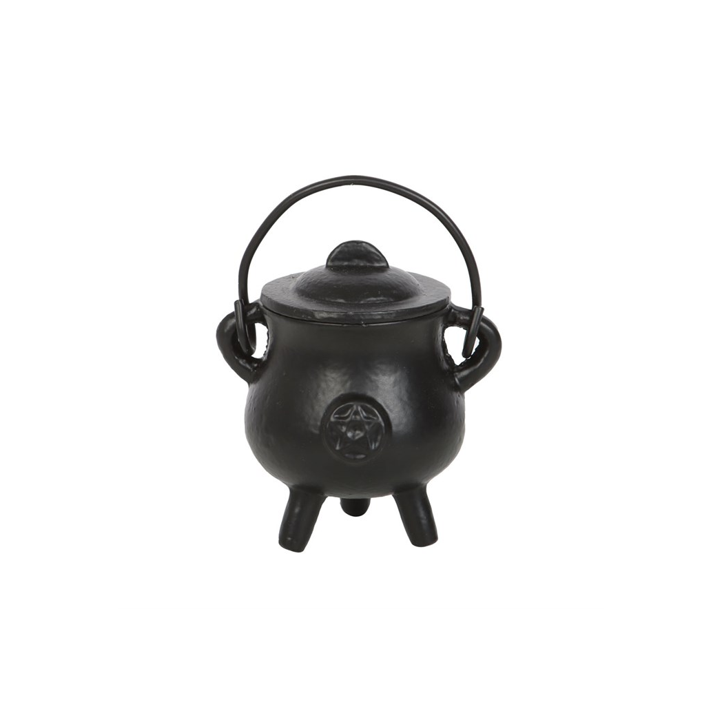 Mini Cast Iron Witch Cauldron with Pentagram – 7.5cm