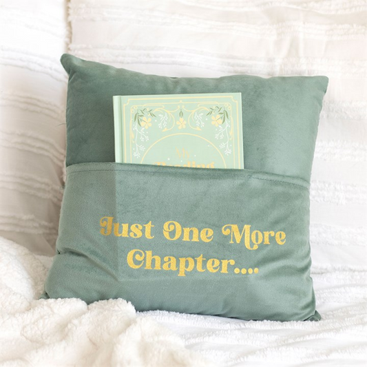 Just One More Chapter Cushion with Book Pocket – Reader Gift